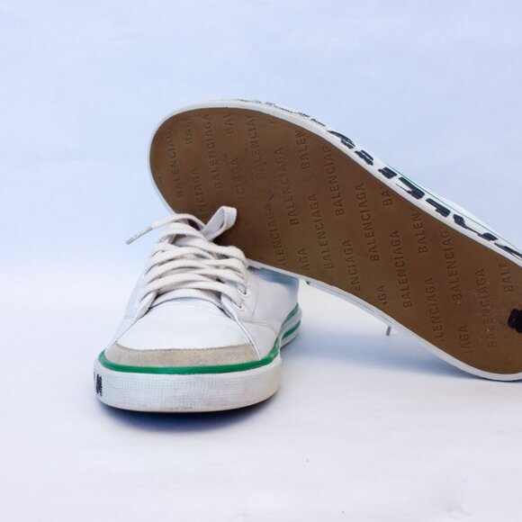 650$ BALENCIAGA - Match Tennis Distressed Leather Sneakers - Men - White Size 10 - Picture 8 of 16
